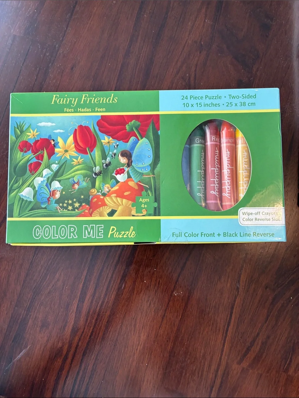 Mudpuppy Fairy Friends Color Me 24 Piece Two Sided Puzzle Wipe Off Crayons NWT